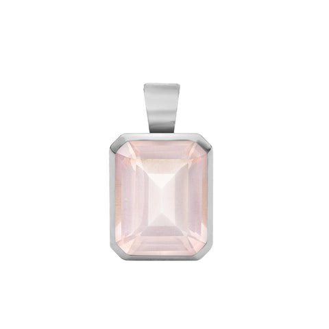 Warren Rose Quartz Pendant in 14k Gold (October) - White Gold