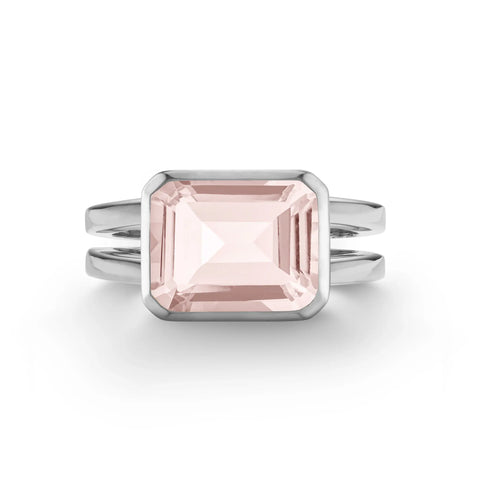 Warren Horizontal Blush Sapphire Ring in 14k Gold (October) - White Gold
