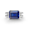 Warren Horizontal Sapphire Ring, featuring an emerald-cut 8 x 10mm sapphire in 14k white gold - front view.