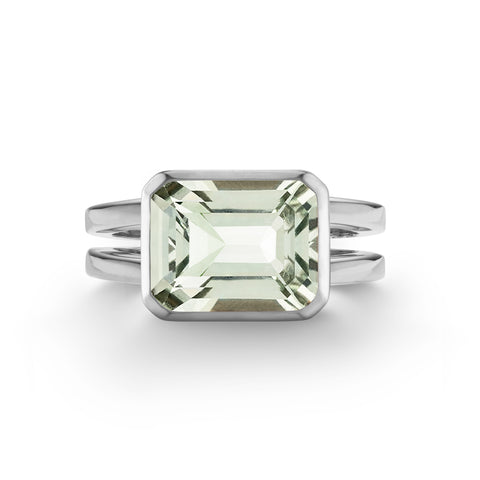 Warren Horizontal Green Amethyst Ring in 14k Gold (February) - White Gold