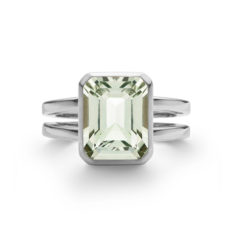 Warren Vertical Green Amethyst Ring in 14k Gold (February) - White Gold