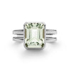 Warren ring in 14k white gold featuring one 10 x 8 mm Green Amethyst cut bezel set Green Amethyst - front view