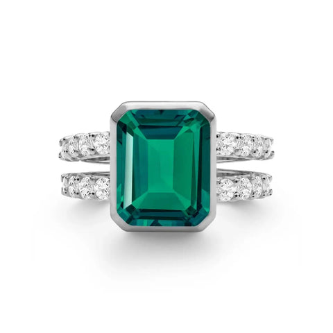 Warren Vertical Emerald Ring with Diamonds in 14k Gold (May) - White Gold