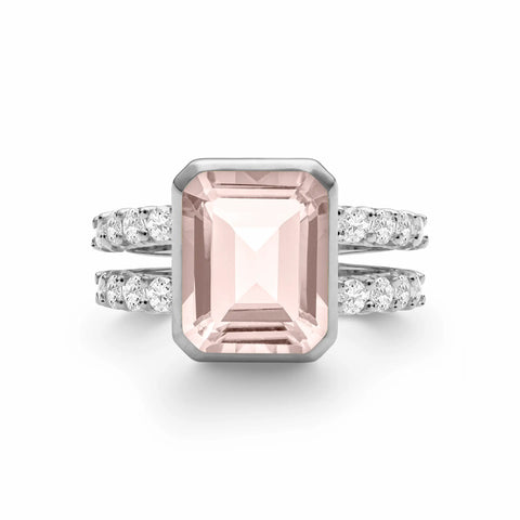 Warren Vertical Blush Sapphire Ring with Diamonds in 14k Gold (October) - White Gold