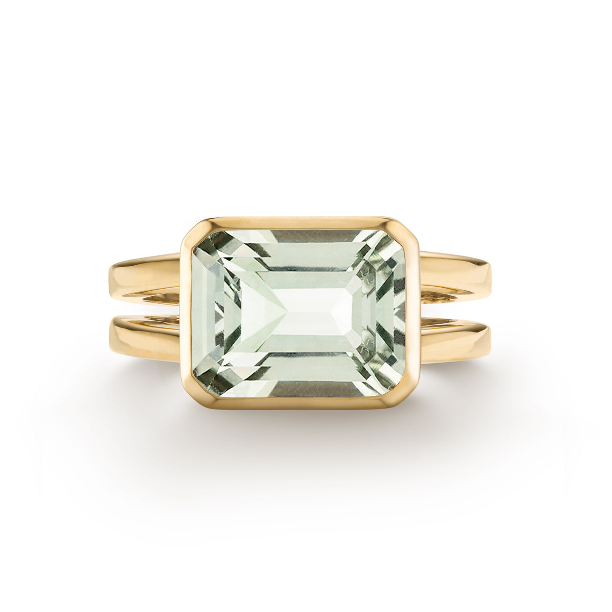 Warren Horizontal Green Amethyst Ring in 14k Gold February
