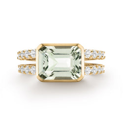 Warren Horizontal Green Amethyst Ring with Diamonds in 14k Gold (February)