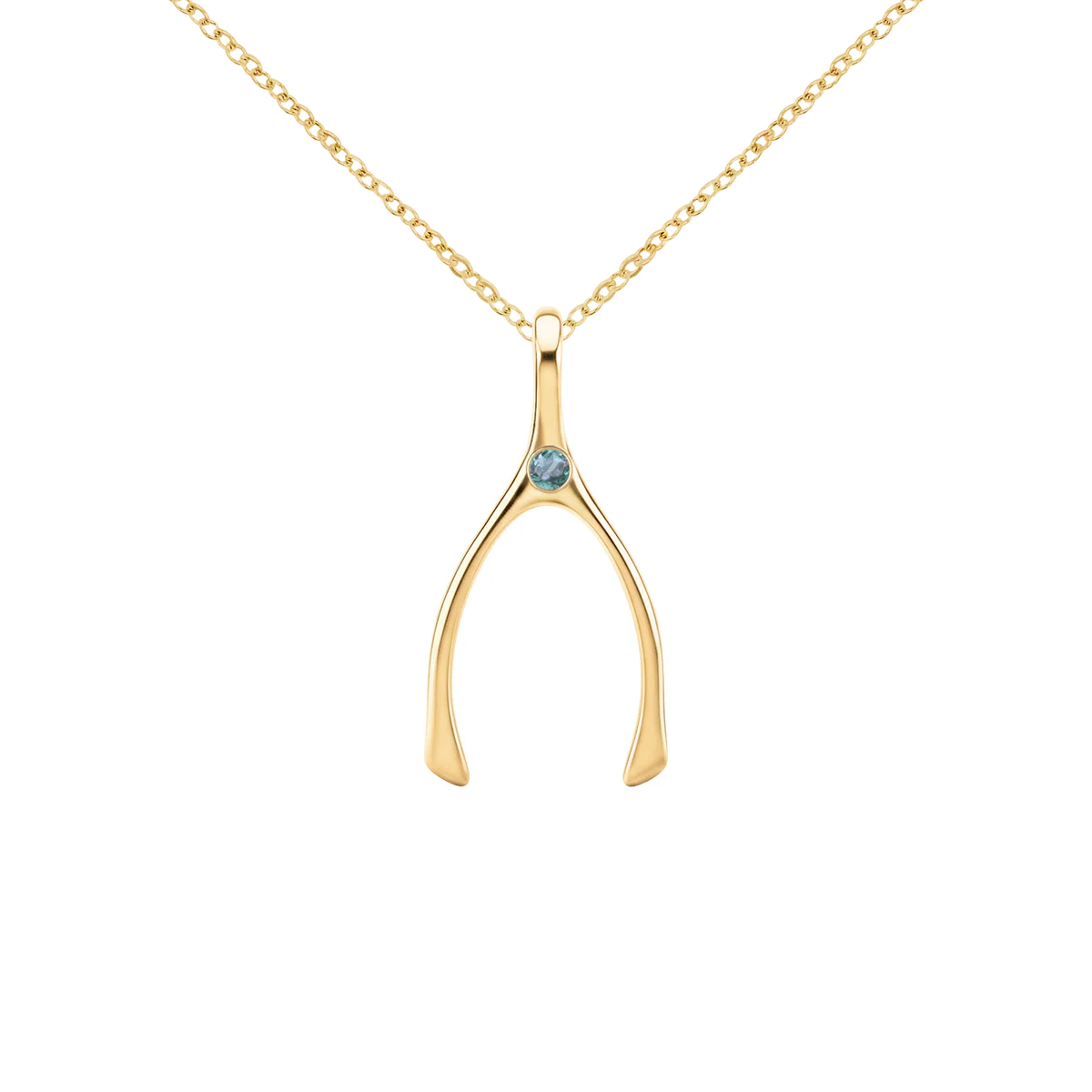 Small Alexandrite Wishbone Pendant in Solid 14k Gold (June)