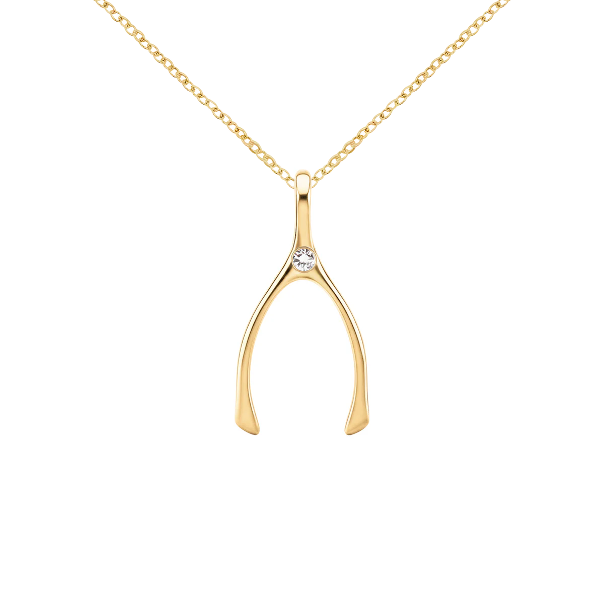 Small Diamond Wishbone Pendant in Solid 14k Gold (April)