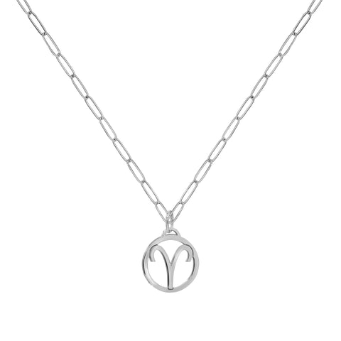 Flat Aries Pendant with Adelaide Mini Chain in 14k Gold - White Gold