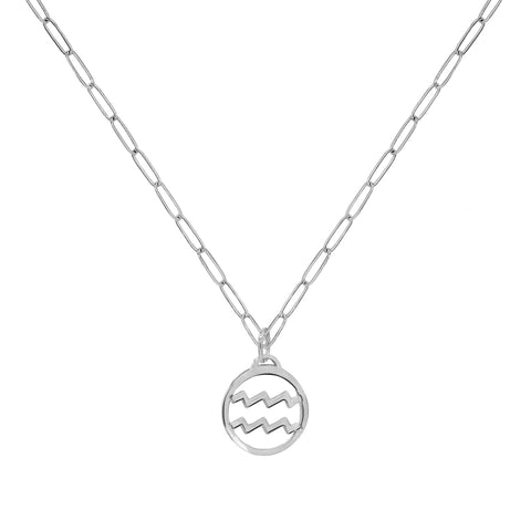 Flat Aquarius Pendant with Adelaide Mini Chain in 14k Gold - White Gold