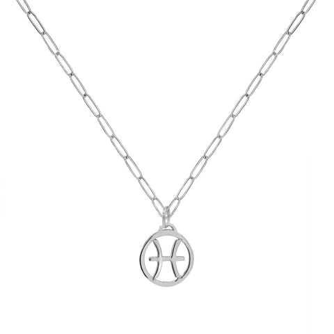 Flat Pisces Pendant with Adelaide Mini Chain in 14k Gold - White Gold