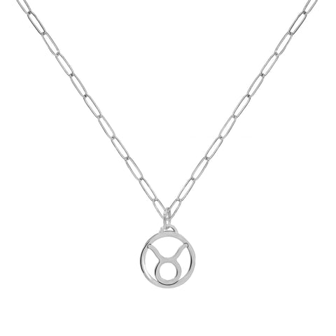 Flat Taurus Pendant with Adelaide Mini Chain in 14k Gold - White Gold