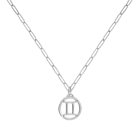 Flat Gemini Pendant with Adelaide Mini Chain in 14k Gold - White Gold