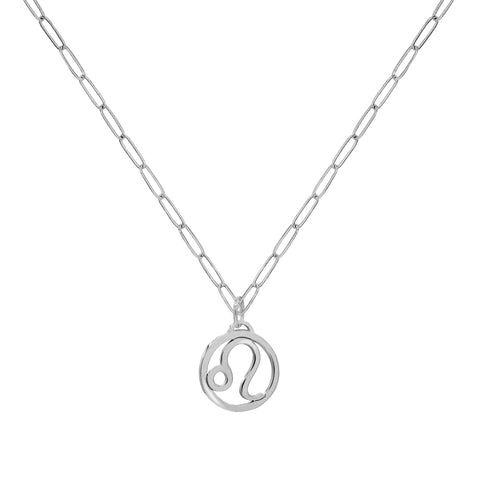 Flat Leo Pendant with Adelaide Mini Chain in 14k Gold - White Gold