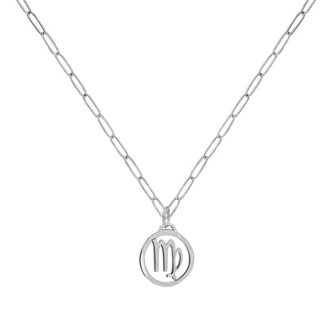 Flat Virgo Pendant with Adelaide Mini Chain in 14k Gold - White Gold