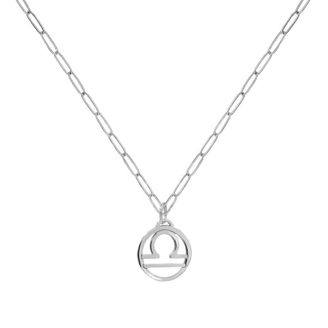 Flat Libra Pendant with Adelaide Mini Chain in 14k Gold - White Gold