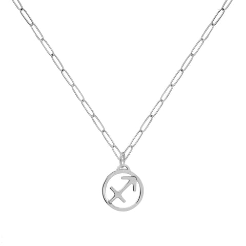 Flat Sagittarius Pendant with Adelaide Mini Chain in 14k Gold - White Gold