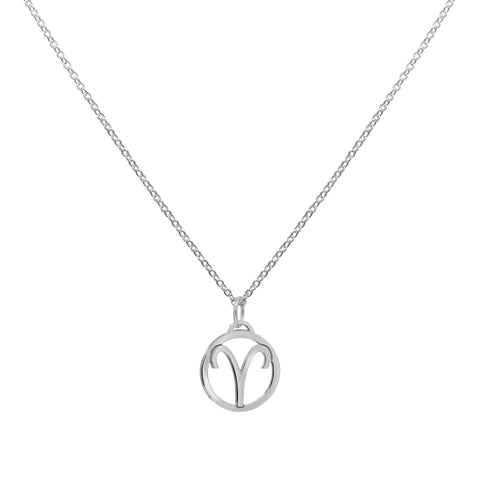 Flat Aries Pendant with Classic Chain in 14k Gold - White Gold