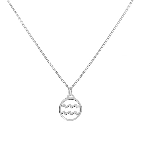 Flat Aquarius Pendant with Classic Chain in 14k Gold - White Gold