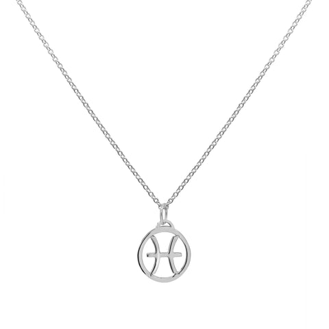 Flat Pisces Pendant with Classic Chain in 14k Gold - White Gold