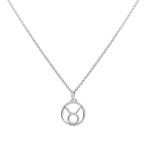 Flat Taurus Pendant with Classic Chain in 14k Gold - White Gold