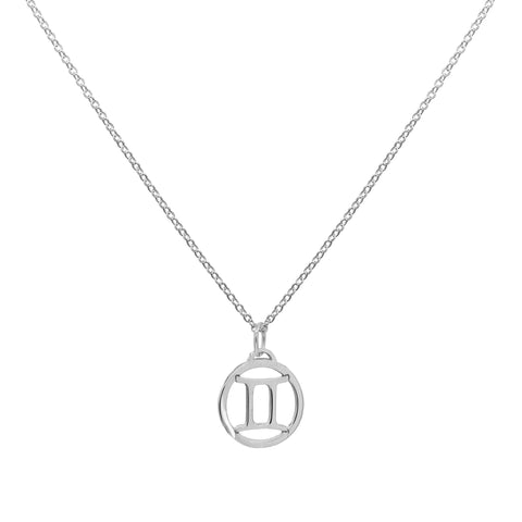 Flat Gemini Pendant with Classic Chain in 14k Gold - White Gold