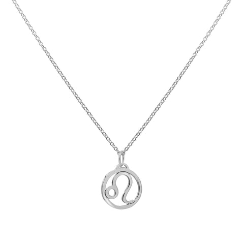 Flat Leo Pendant with Classic Chain in 14k Gold - White Gold