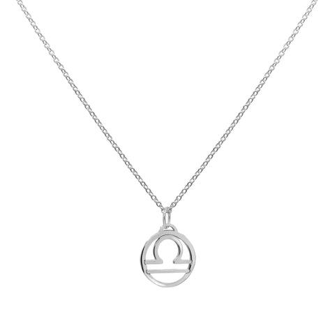 Flat Libra Pendant with Classic Chain in 14k Gold - White Gold