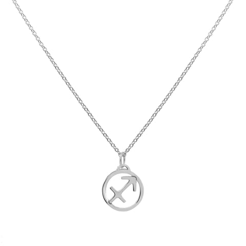 Flat Sagittarius Pendant with Classic Chain in 14k Gold - White Gold