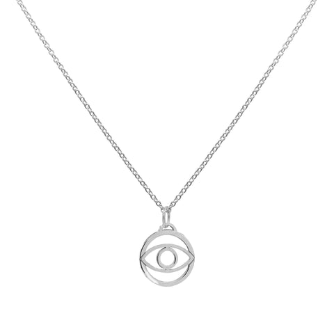 Evil Eye Pendant with Classic Chain in 14k Gold - White Gold