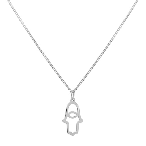 Hamsa Pendant with Classic Chain in 14k Gold - White Gold