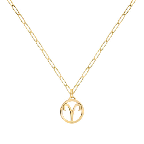 Flat Aries Pendant with Adelaide Mini Chain in 14k Gold