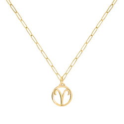 Flat Aries Pendant with Adelaide Mini Chain in 14k Gold