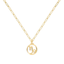 Flat Capricorn Pendant with Adelaide Mini Chain in 14k Gold