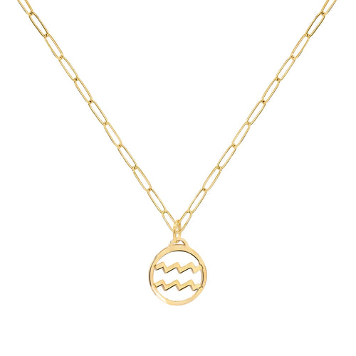 Flat Aquarius Pendant with Adelaide Mini Chain in 14k Gold
