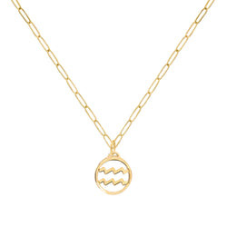 Flat Aquarius Pendant with Adelaide Mini Chain in 14k Gold
