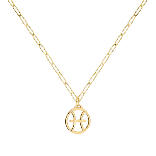 Flat Pisces Pendant with Adelaide Mini Chain in 14k Gold