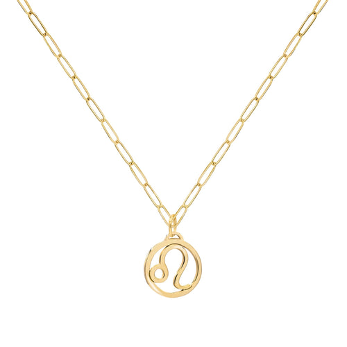 Flat Leo Pendant with Adelaide Mini Chain in 14k Gold