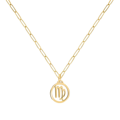 Flat Virgo Pendant with Adelaide Mini Chain in 14k Gold