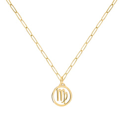 Flat Virgo Pendant with Adelaide Mini Chain in 14k Gold