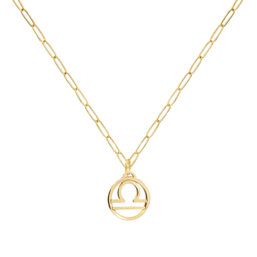 Flat Libra Pendant with Adelaide Mini Chain in 14k Gold