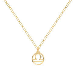 Flat Libra Pendant with Adelaide Mini Chain in 14k Gold