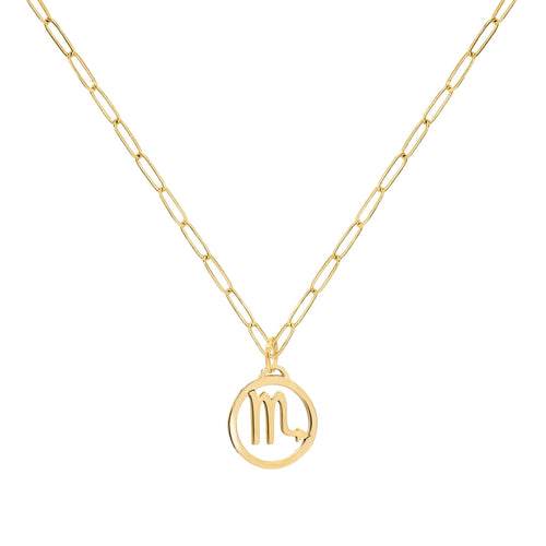 Flat Scorpio Pendant with Adelaide Mini Chain in 14k Gold