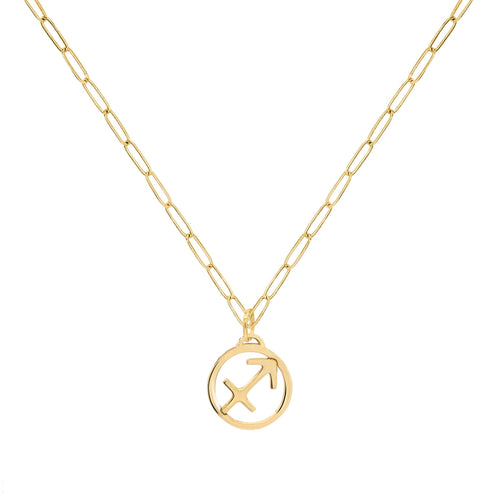 Flat Sagittarius Pendant with Adelaide Mini Chain in 14k Gold