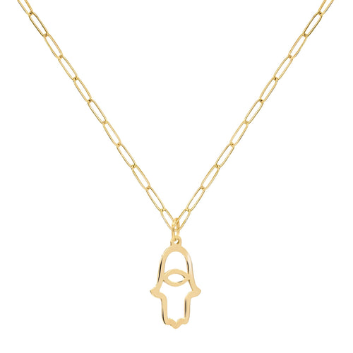 Hamsa Pendant with Adelaide Mini Chain in 14k Gold