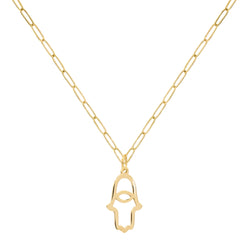 Hamsa Pendant with Adelaide Mini Chain in 14k Gold