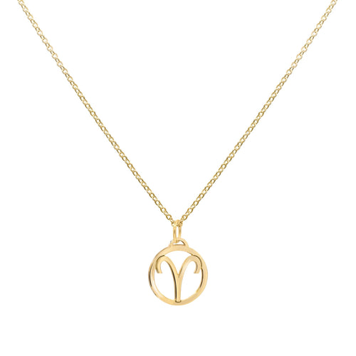 Flat Aries Pendant with Classic Chain in 14k Gold