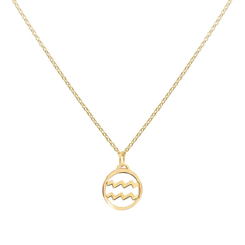 Flat Aquarius Pendant with Classic Chain in 14k Gold