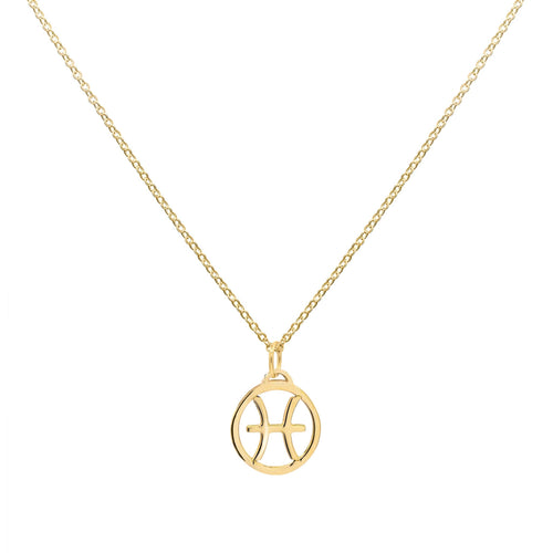 Flat Pisces Pendant with Classic Chain in 14k Gold