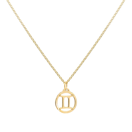 Flat Gemini Pendant with Classic Chain in 14k Gold